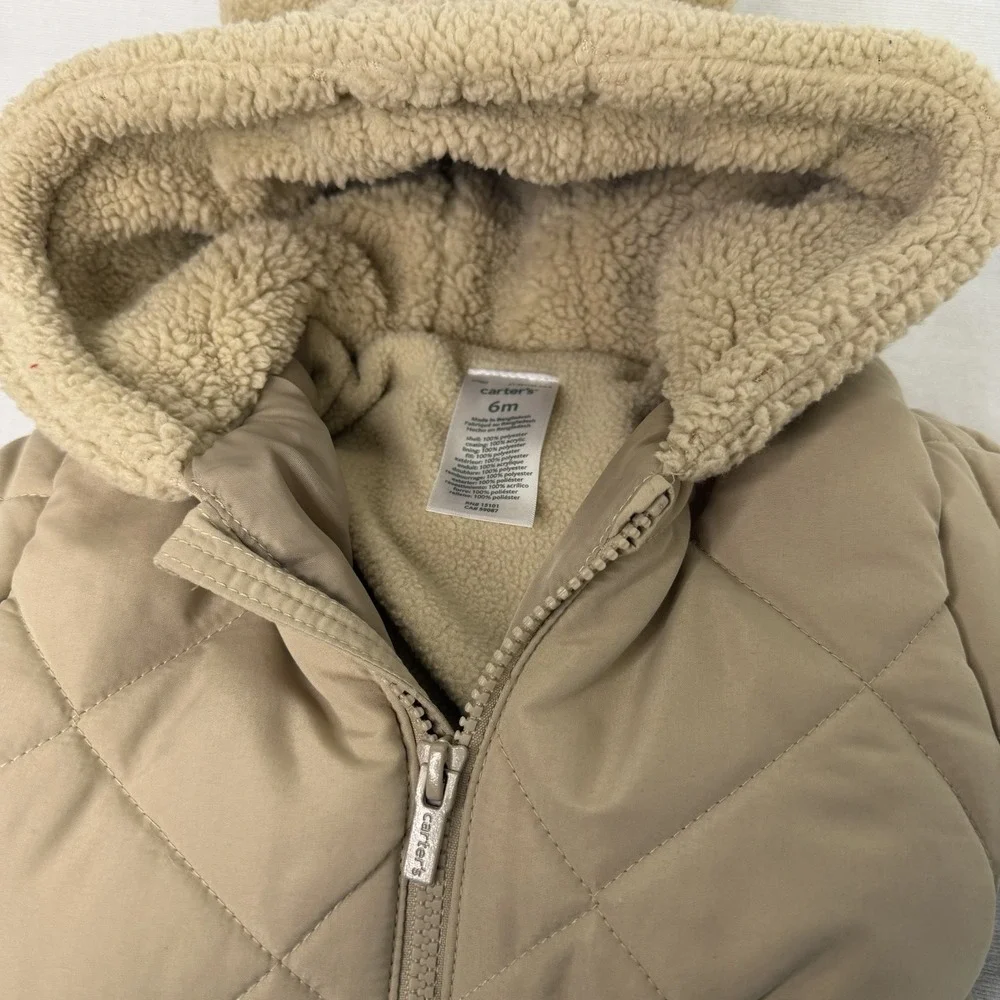Carter's Baby Snowsuit Quilted Bear Ear Hooded Sherpa Lined Pram 6 Months